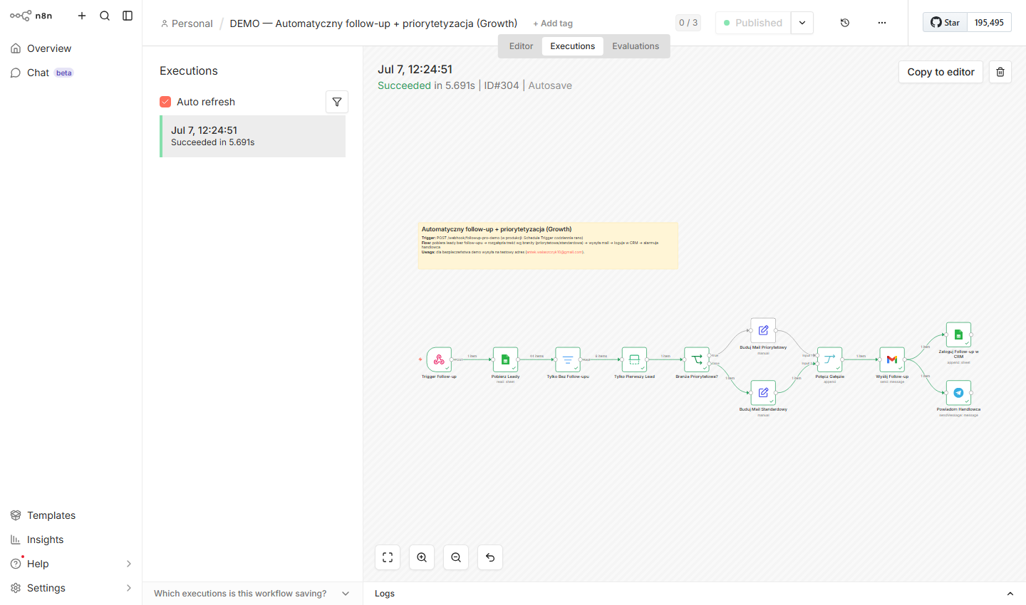 Workflow n8n — automatyczny follow-up z rozgałęzieniem wg priorytetu branży