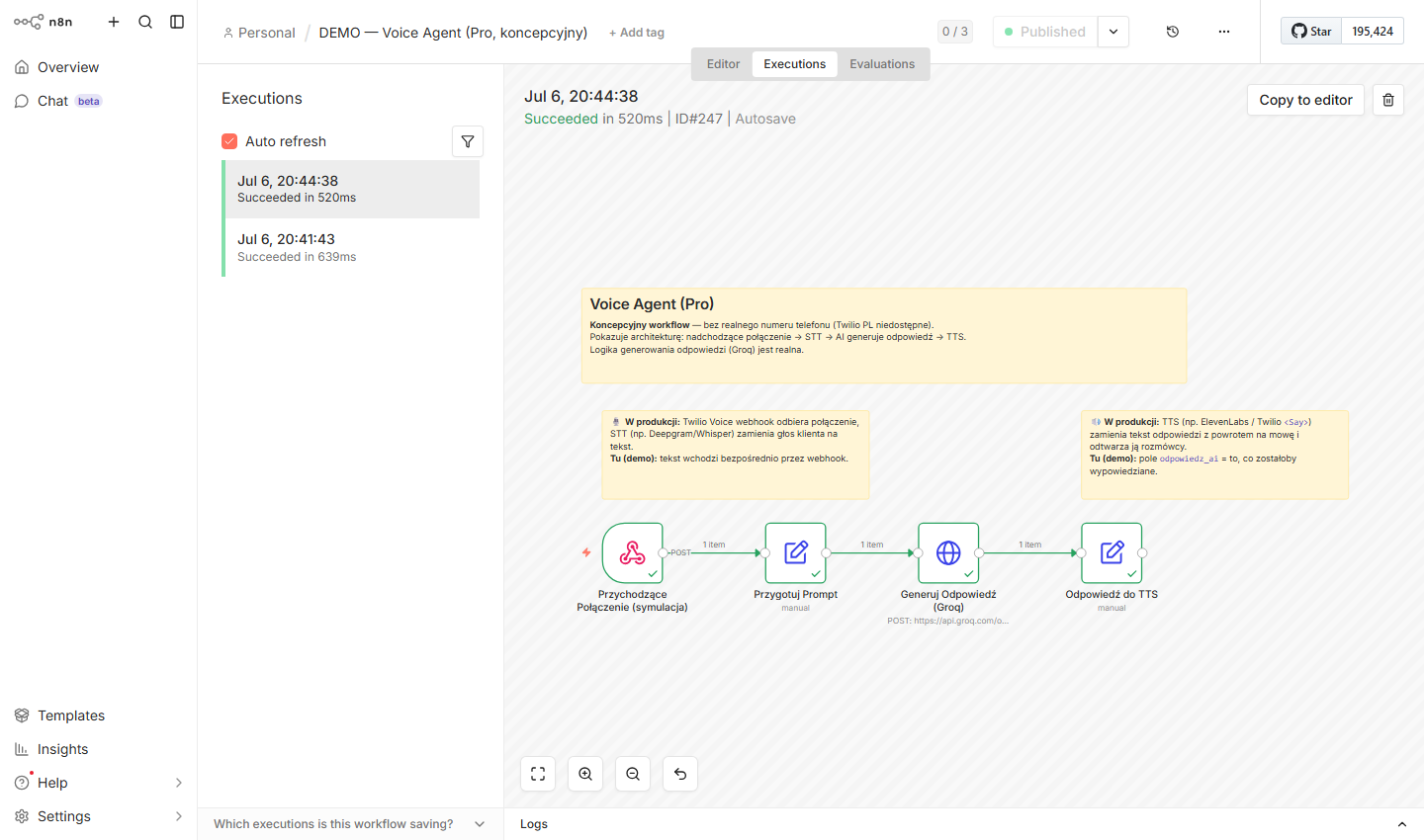 Workflow n8n — Voice Agent, architektura koncepcyjna z zastrzeżeniami