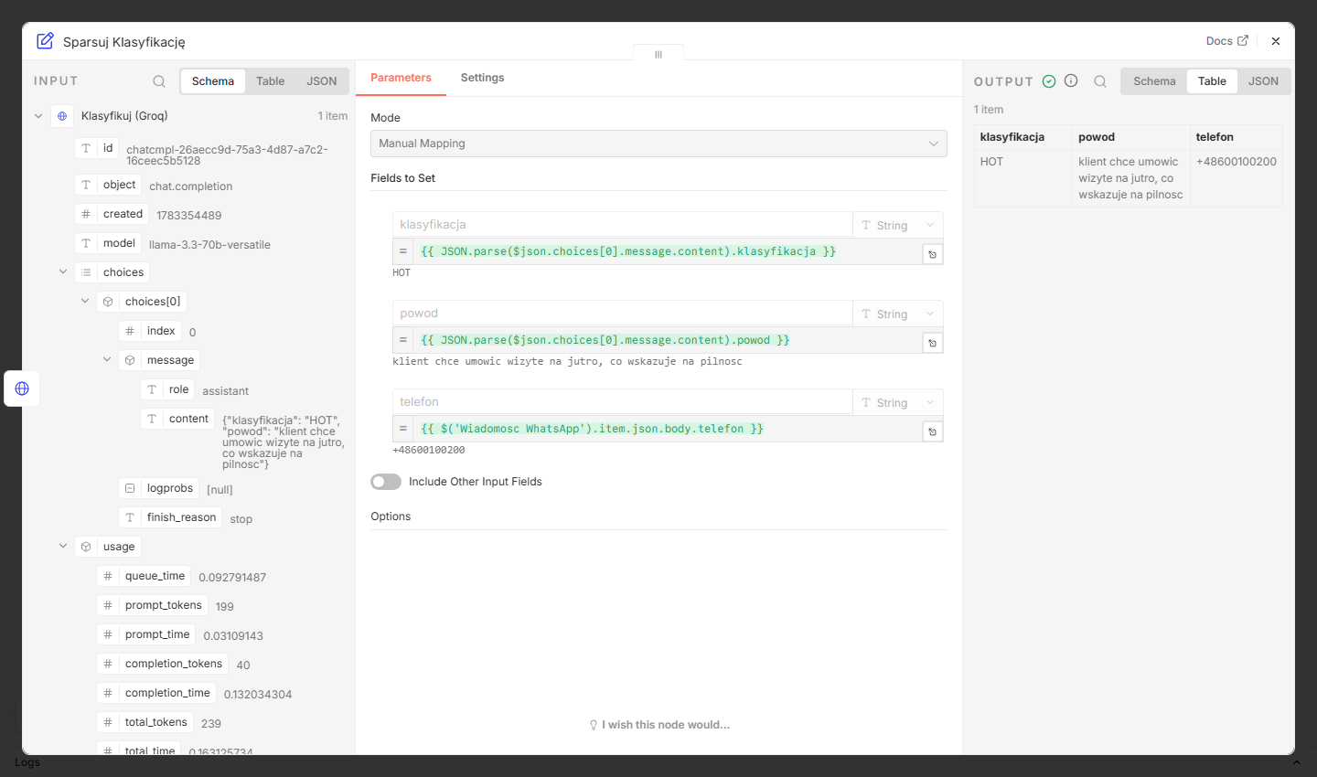 Workflow n8n — klasyfikacja leada AI